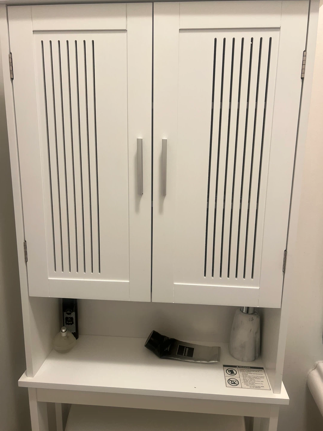 White Bathroom Storage Cabinet with Slatted Doors - photo 2