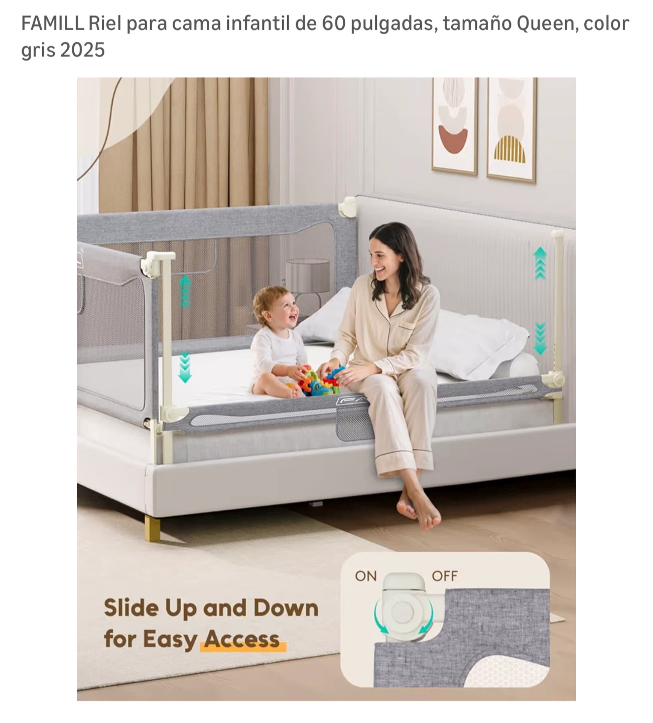 FAMILL Queen Size 60 inch Baby Bed Rail
