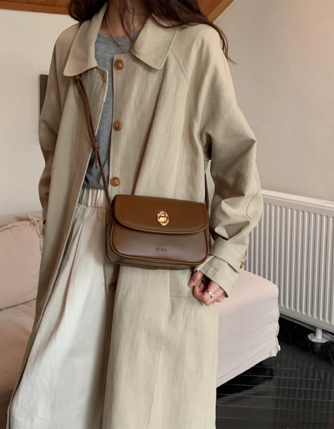 Brown Faux Leather Crossbody Bag