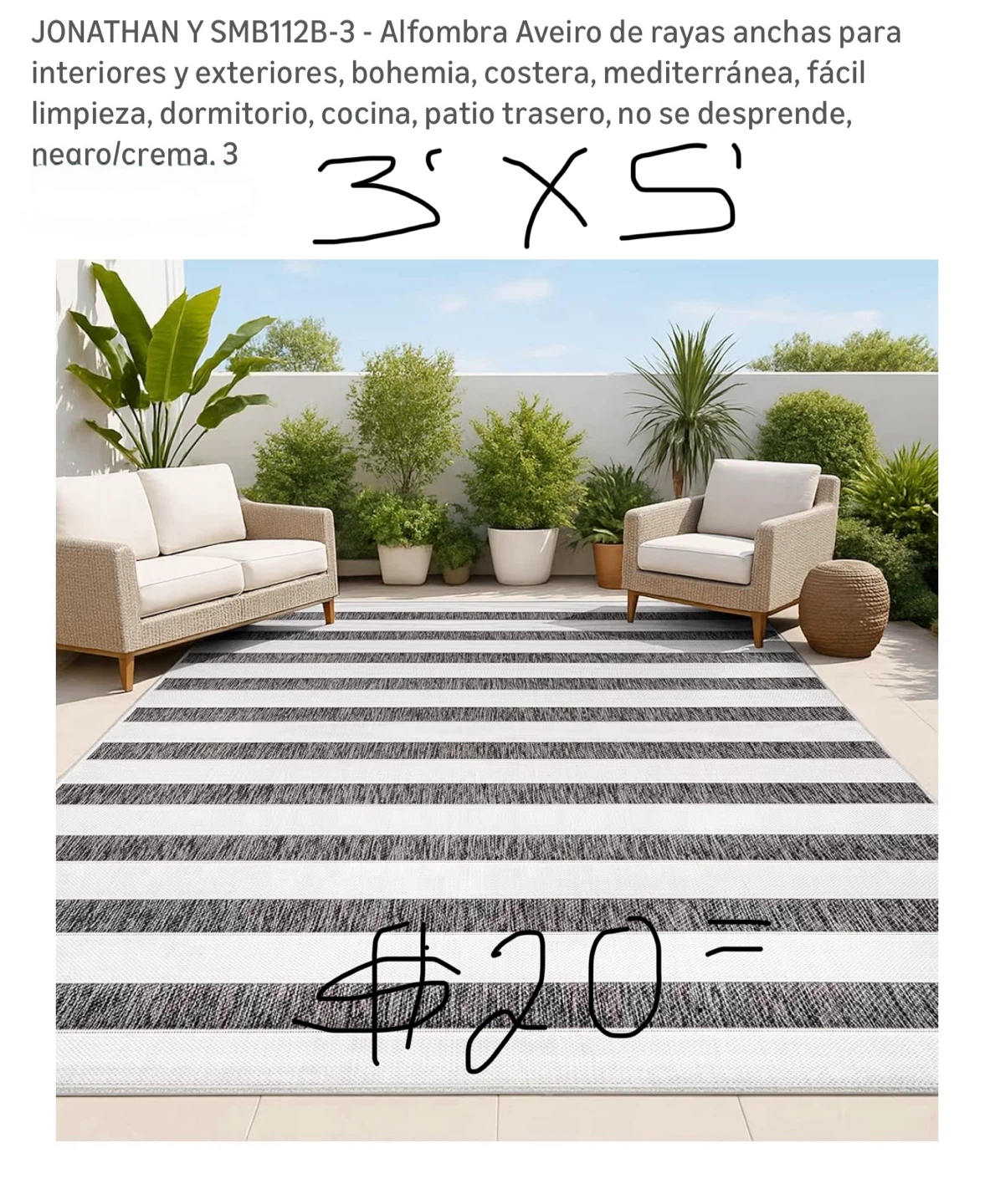 JONATHAN Y Aveiro Striped Area Rug - Black/Cream 3'x5'
