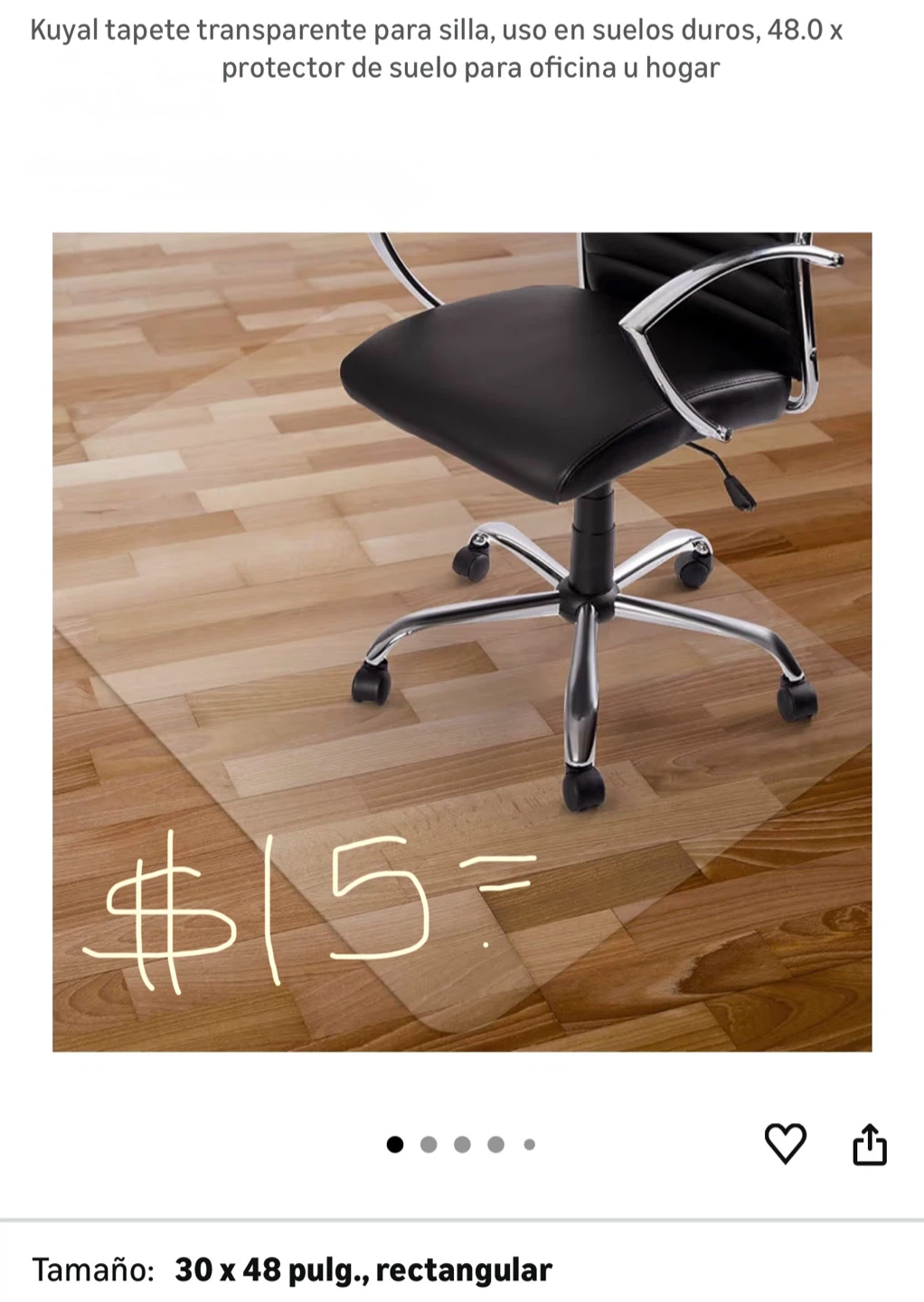 Clear Chair Mat for Hard Floors - 30" x 48"