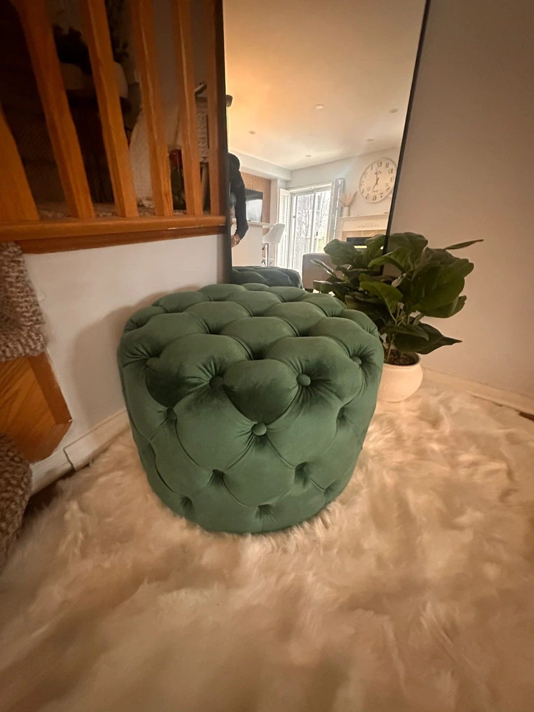 Green Tufted Round Ottoman Pouf
