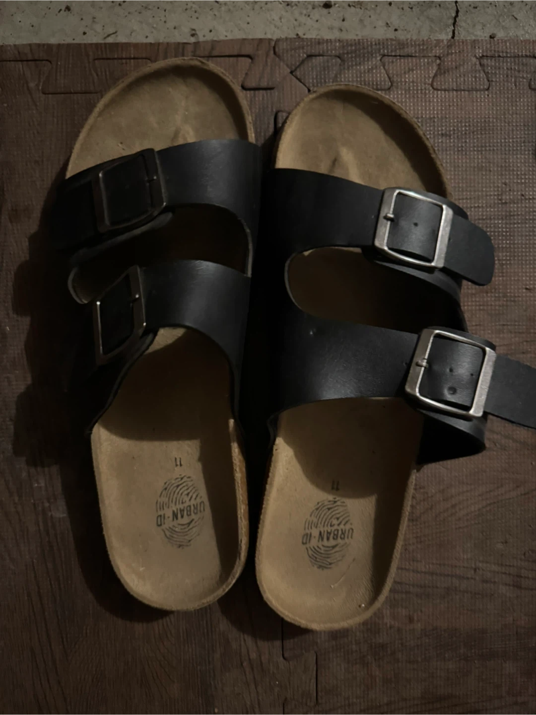 Urban ID Black Double Strap Cork Footbed Sandals Size 11