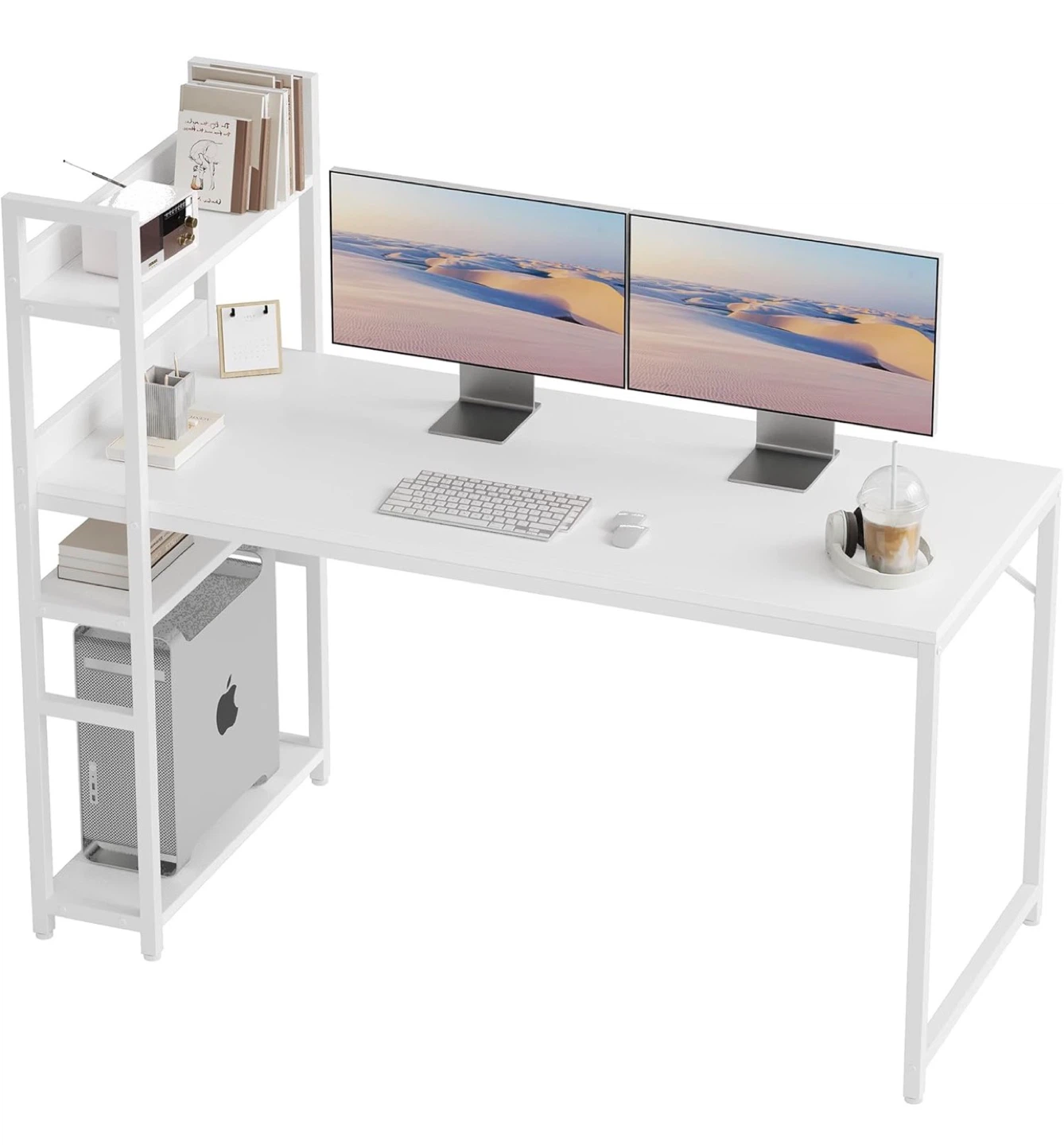 47 Inch White Computer Desk with Shelves