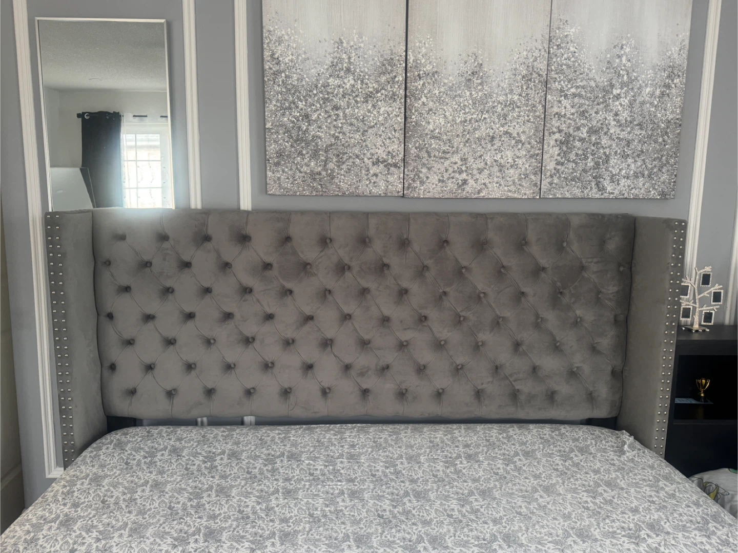 Grey Velvet Tufted king Bed Frame