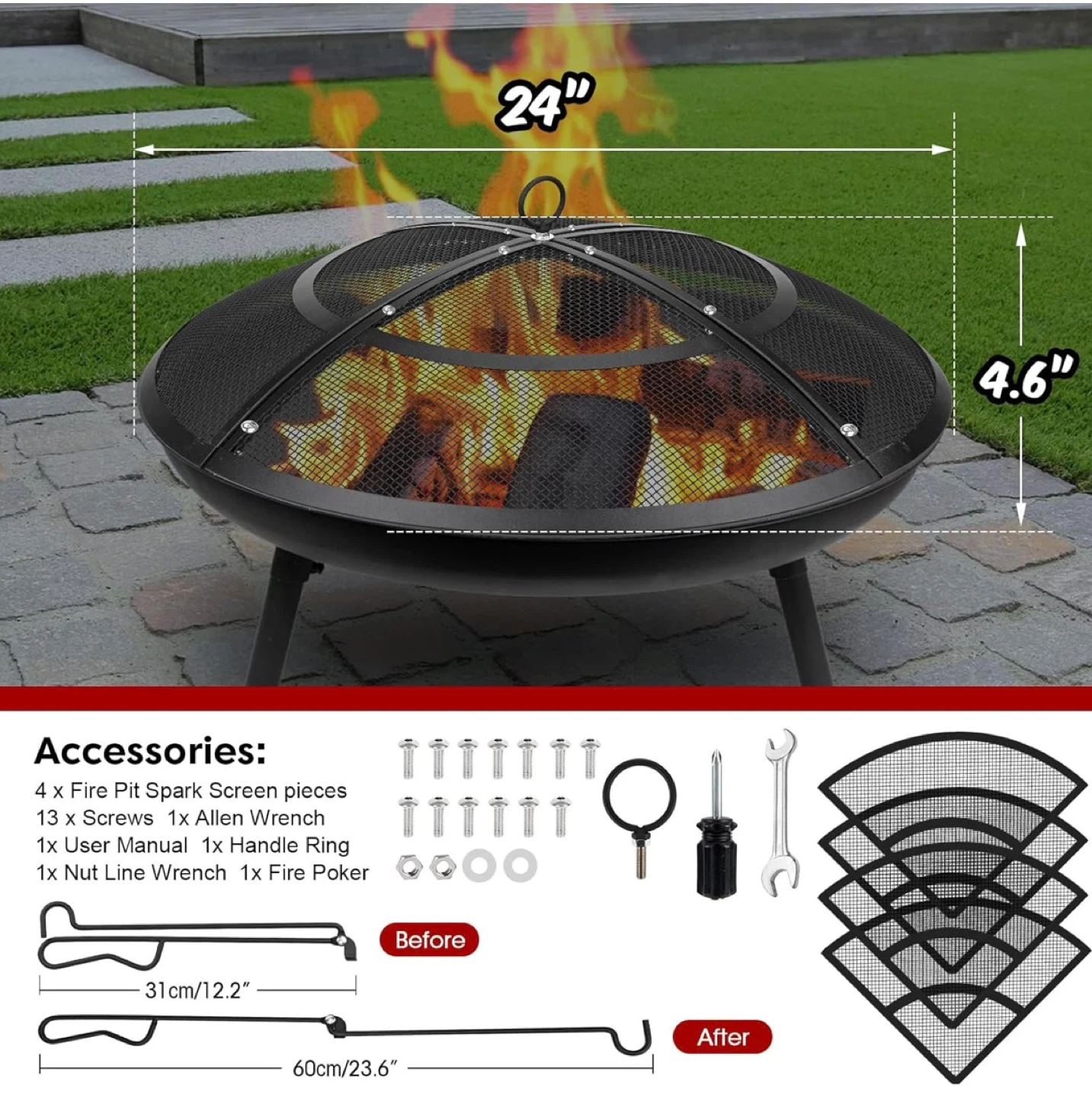 Fire Pit Spark Screen,24 Inch Fire Pit Screen Cover Outdoor - photo 2