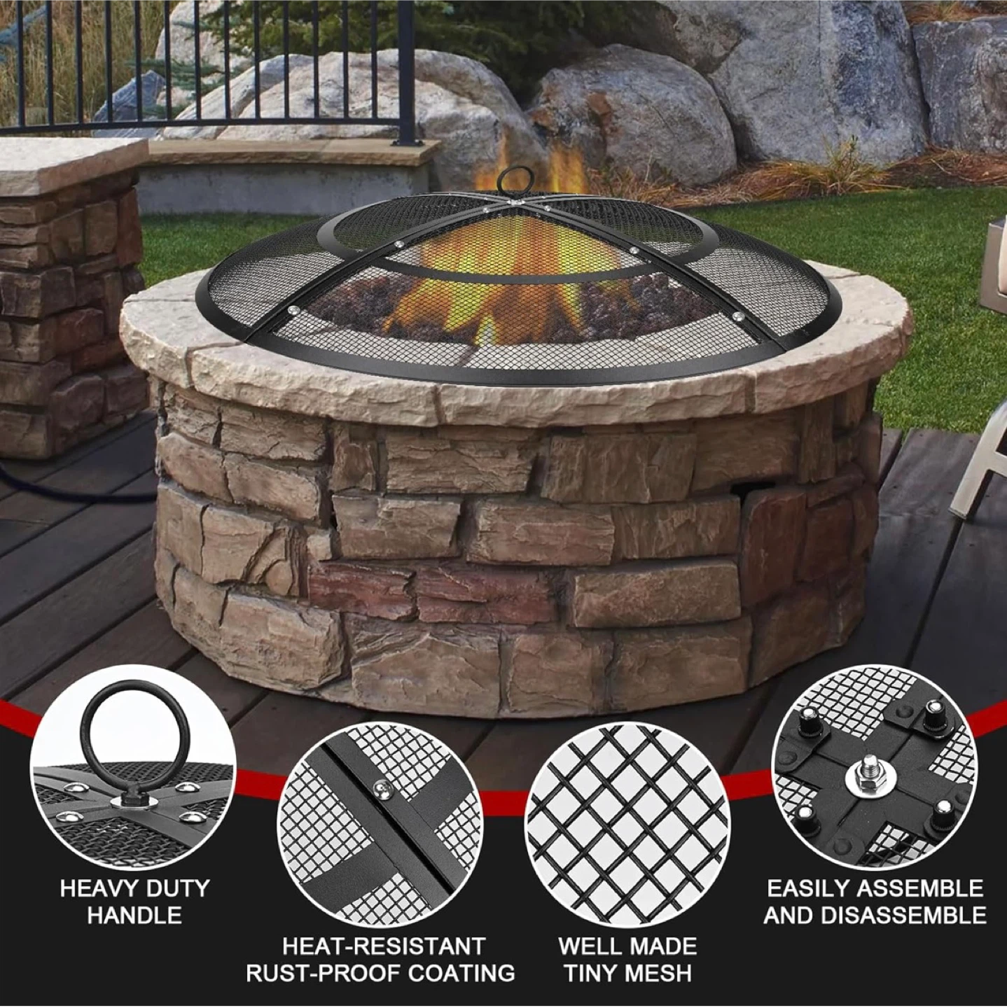 Fire Pit Spark Screen,24 Inch Fire Pit Screen Cover Outdoor - photo 3