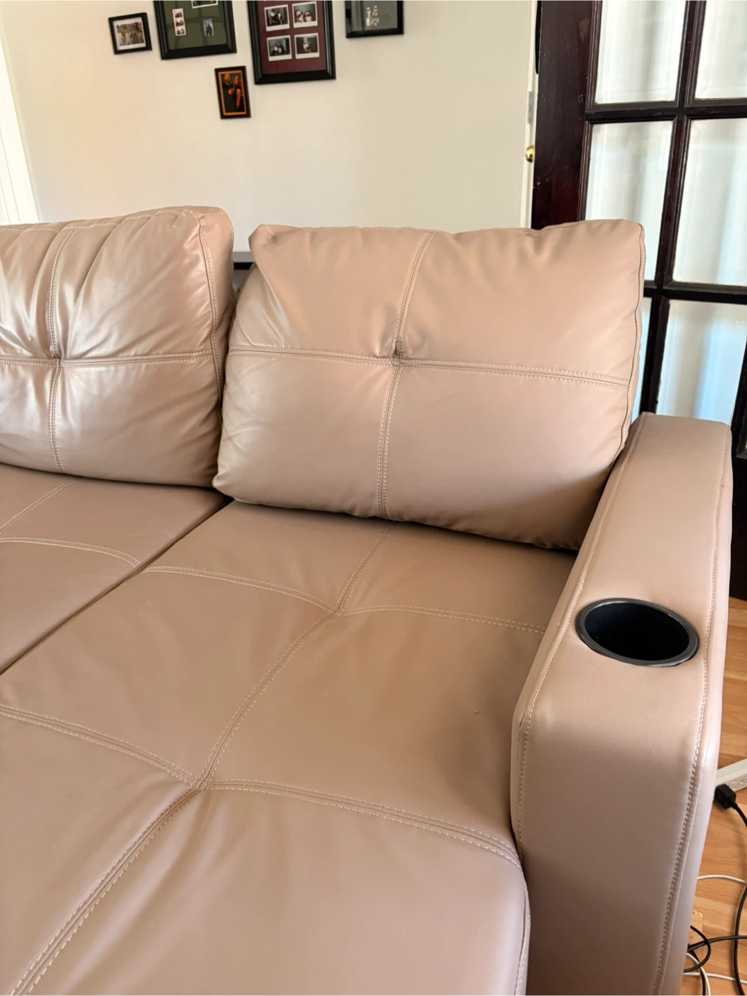 Tan Faux Leather Sectional Sofa Cup Holders - photo 5
