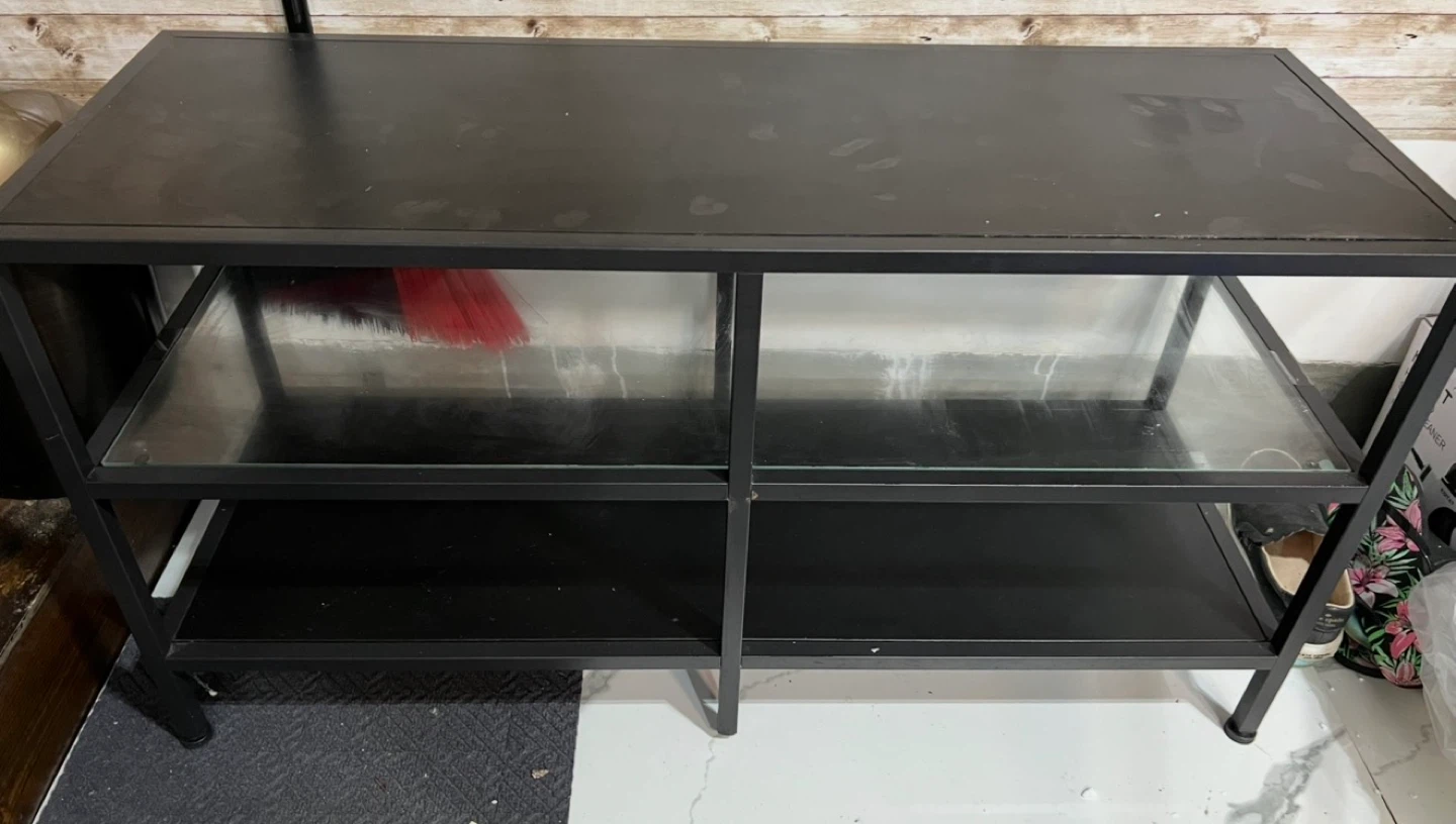 Black TV Stand with Glass Shelves - photo 3
