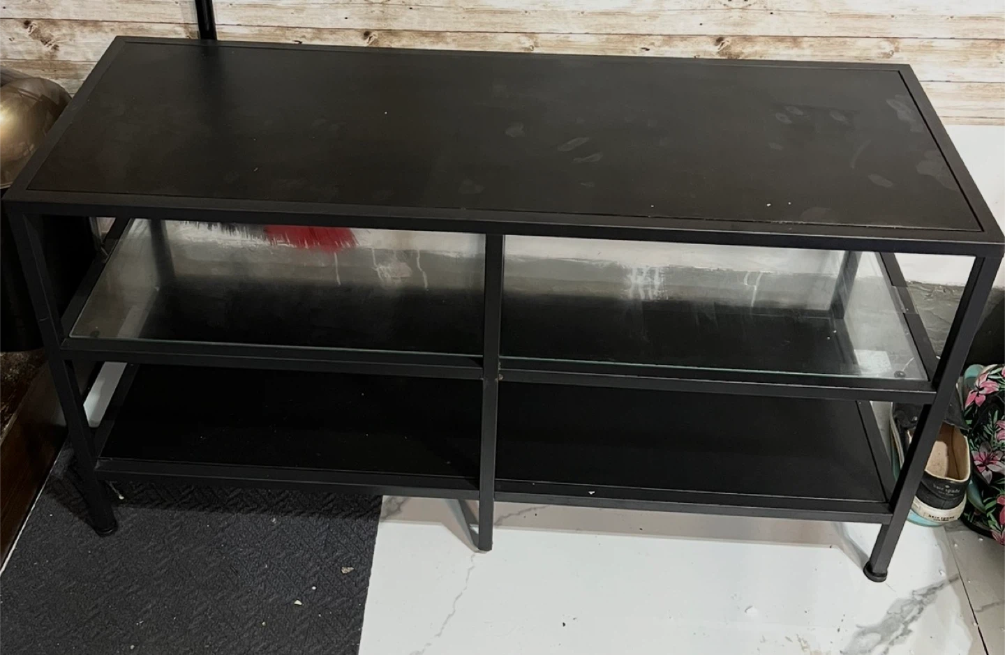 Black TV Stand with Glass Shelves