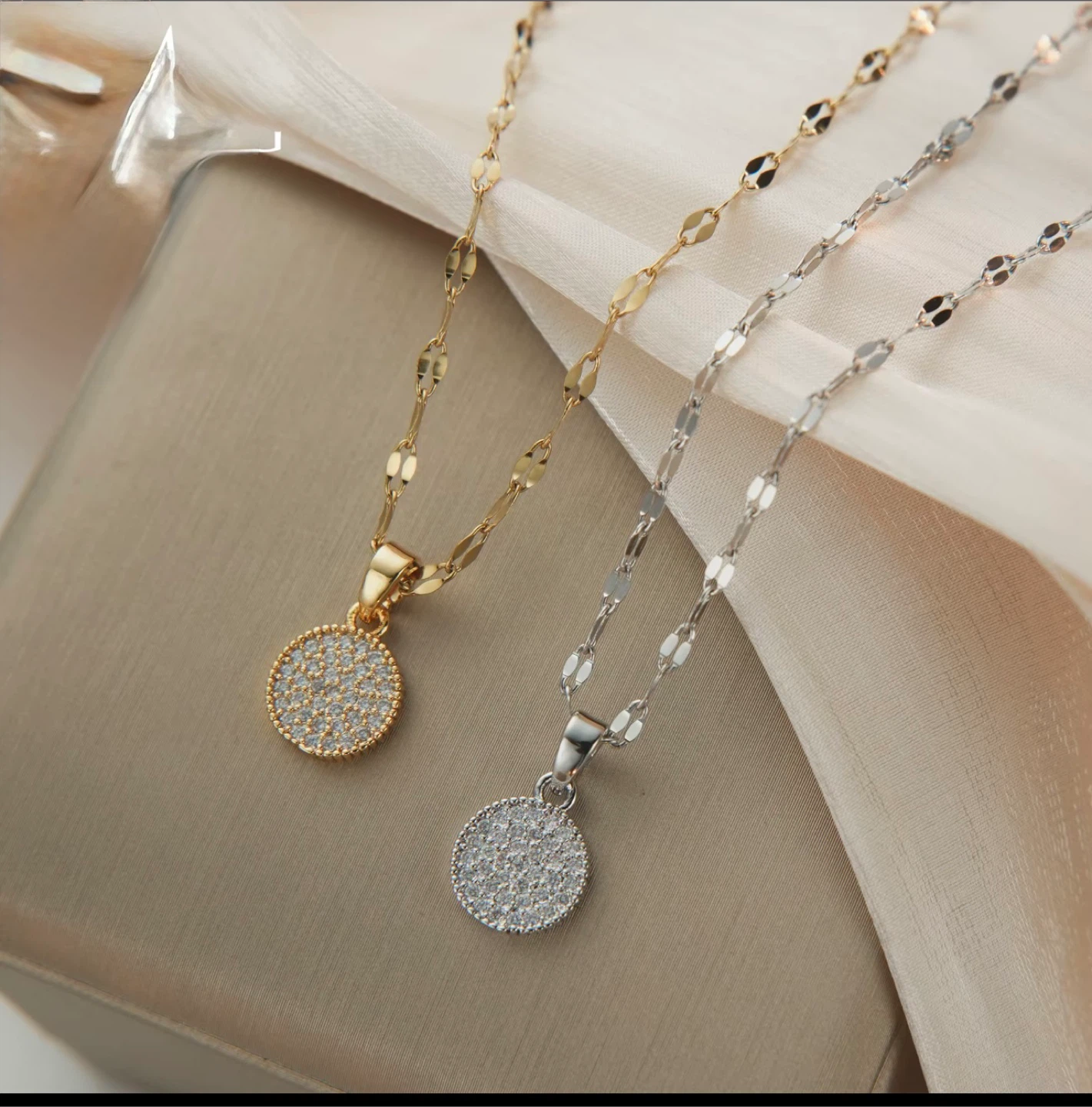 Silver-tone Pendant Necklace with Clear Stones
