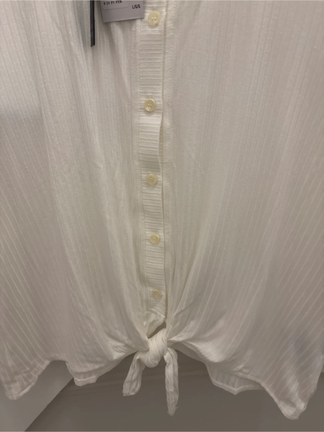 Ladies size Large White Ribbed Tie-Front Button-Up Shirt - photo 2