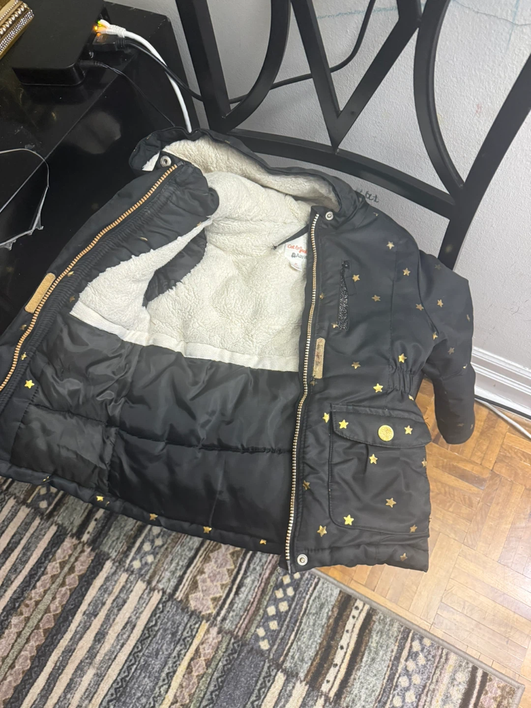 Cat & Jack Black Star Puffer Winter Jacket