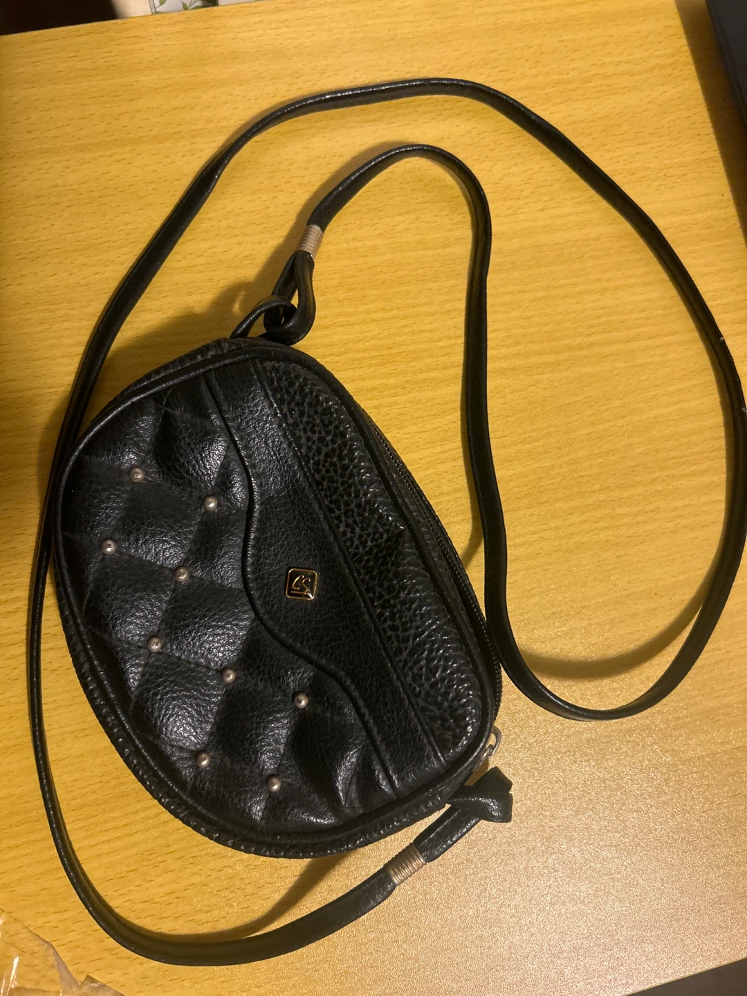 Black Quilted Shoulder Bag with Studs