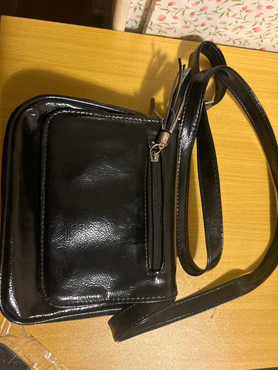 Black Faux Leather Crossbody Bag with Tassel