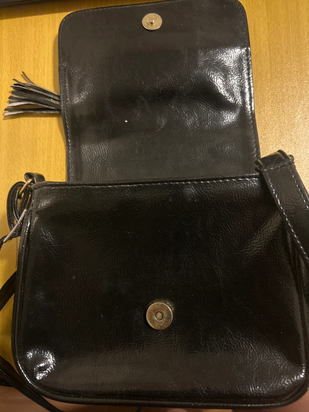 Black Faux Leather Crossbody Bag with Tassel - photo 2