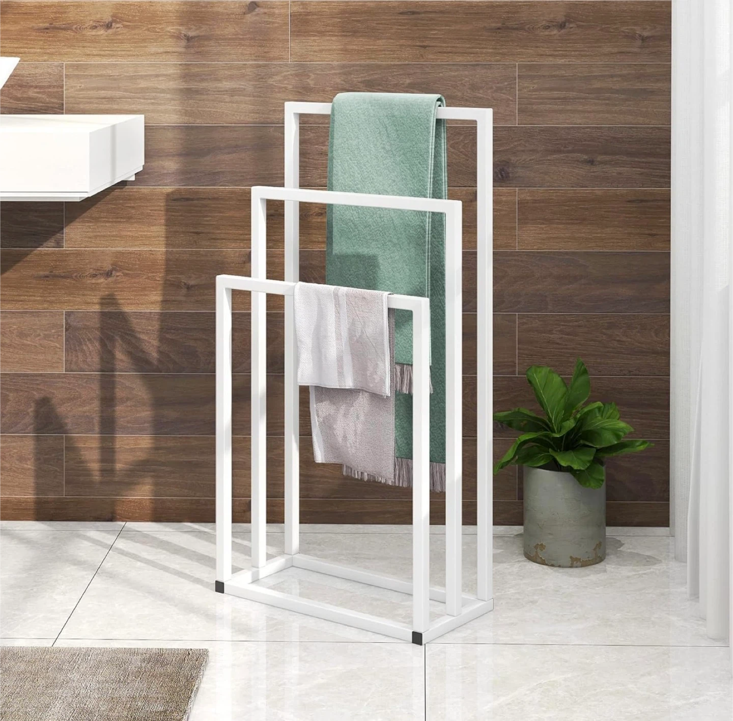3-Tier White Metal Towel Rack