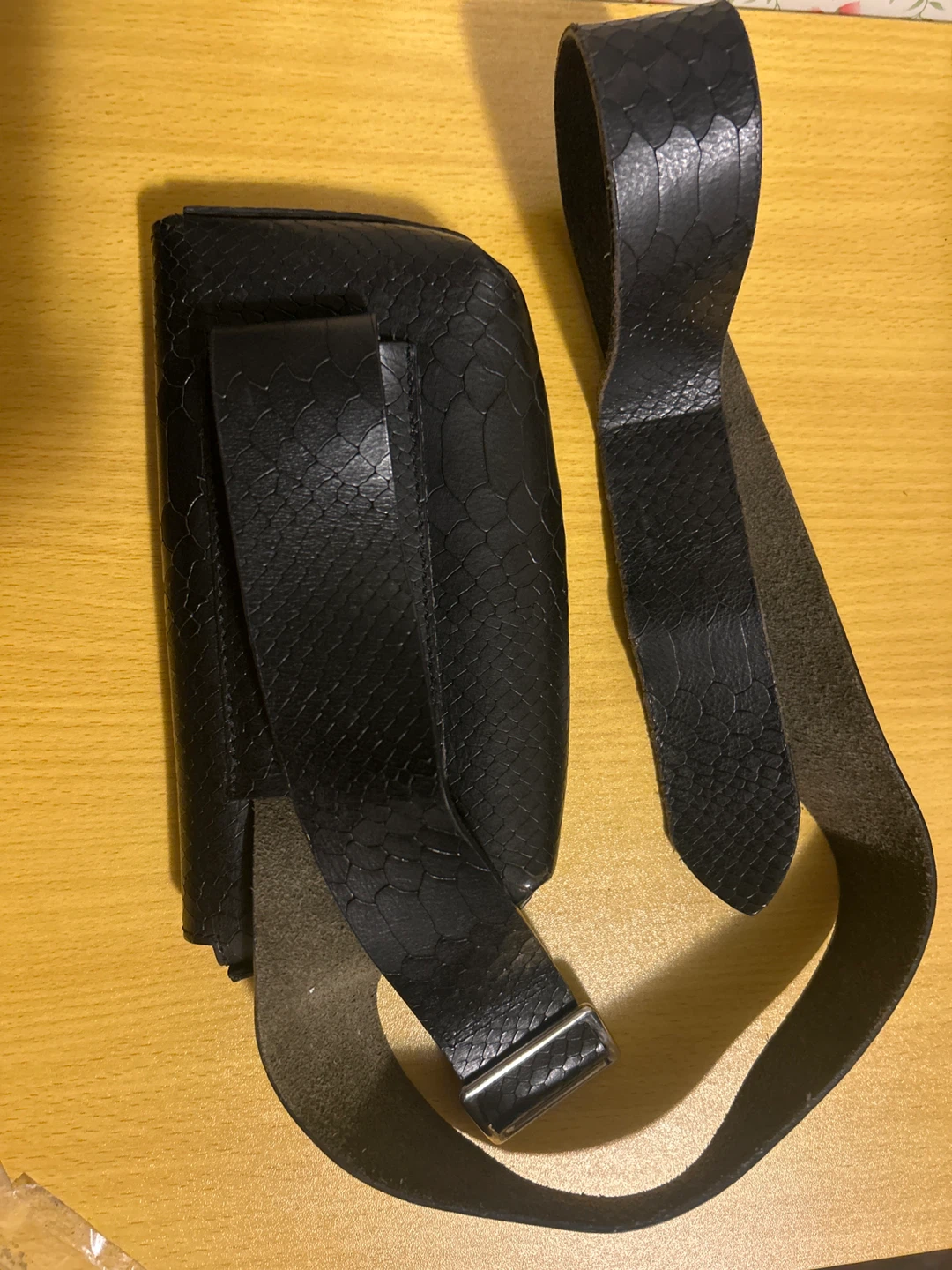 Black Faux Snakeskin Belt Bag with Strap - photo 2