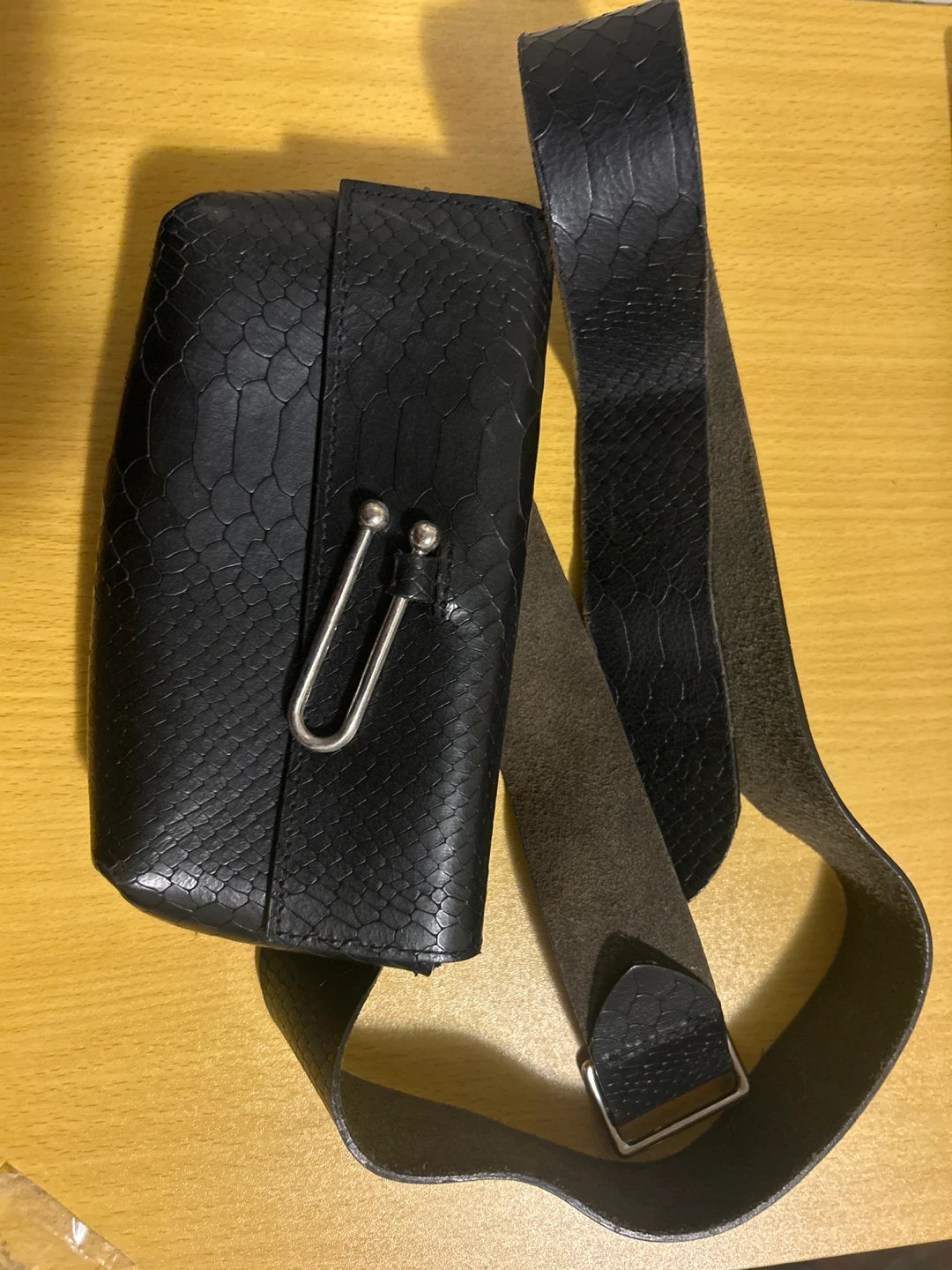 Black Faux Snakeskin Belt Bag with Strap