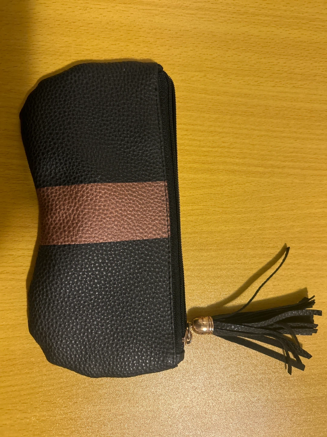 Black Faux Leather Pouch with Tassel Accent
