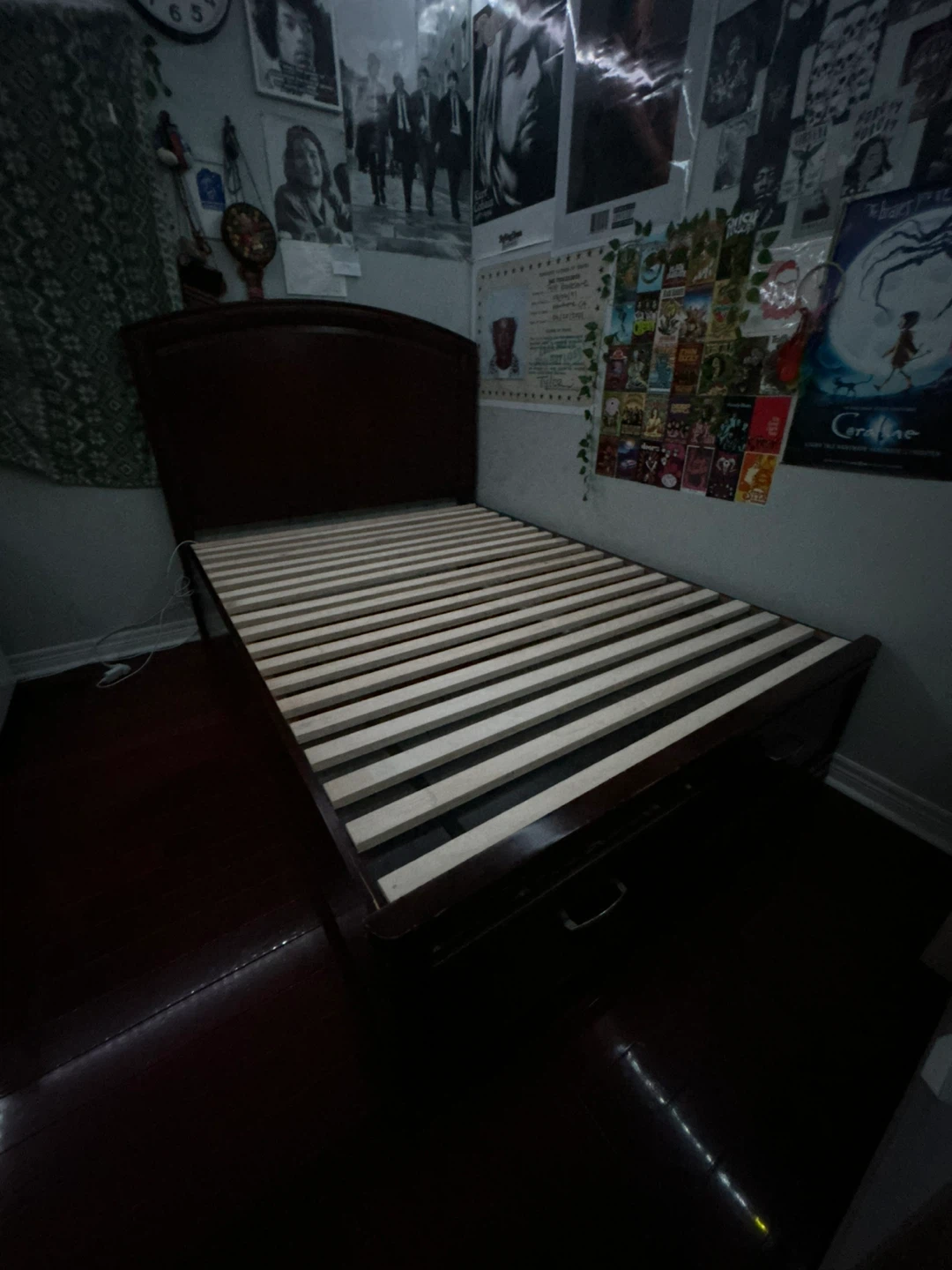 Dark Wood Double Bed Frame with Drawers - photo 2