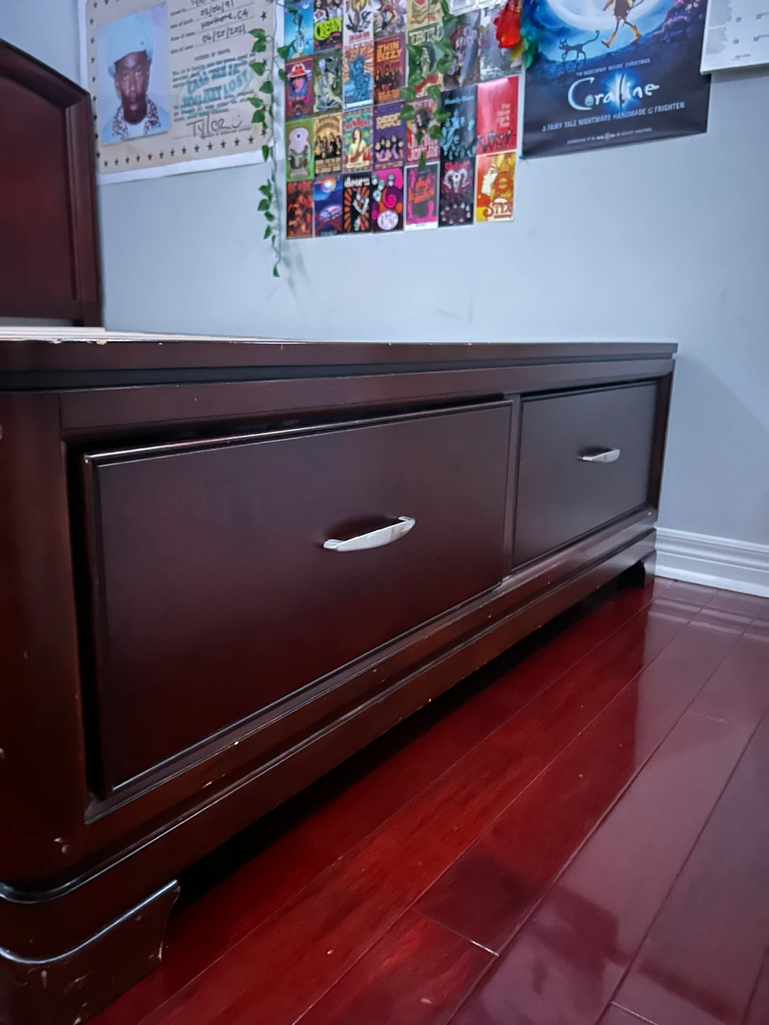 Dark Wood Double Bed Frame with Drawers - photo 4
