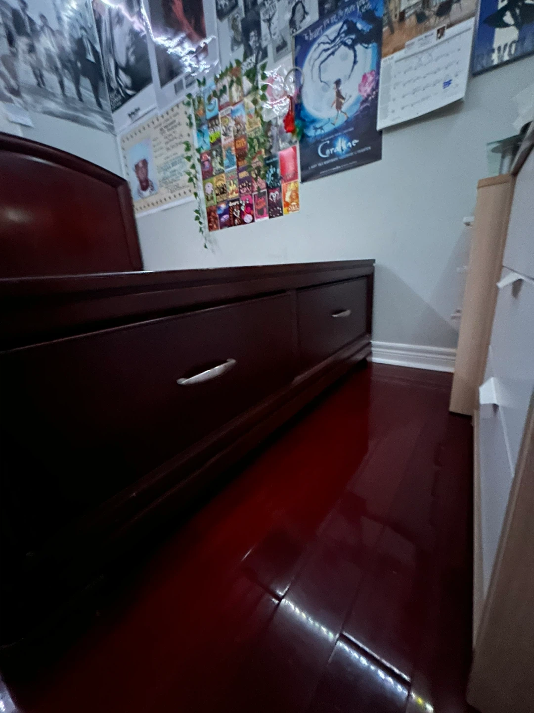 Dark Wood Double Bed Frame with Drawers - photo 3