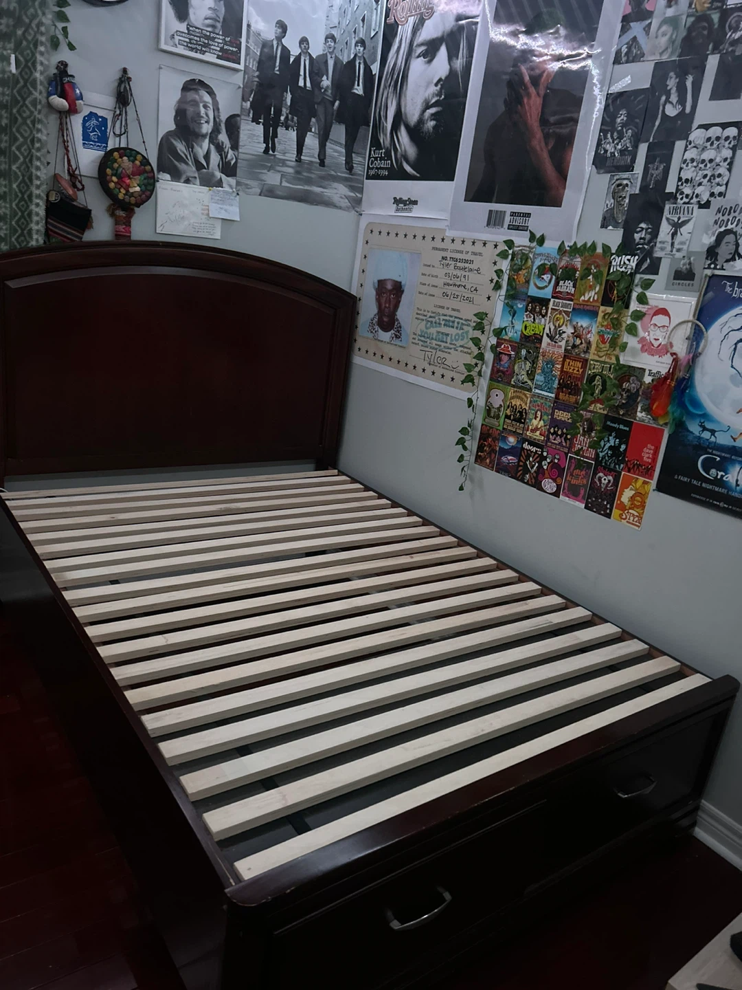 Dark Wood Double Bed Frame with Drawers - photo 5
