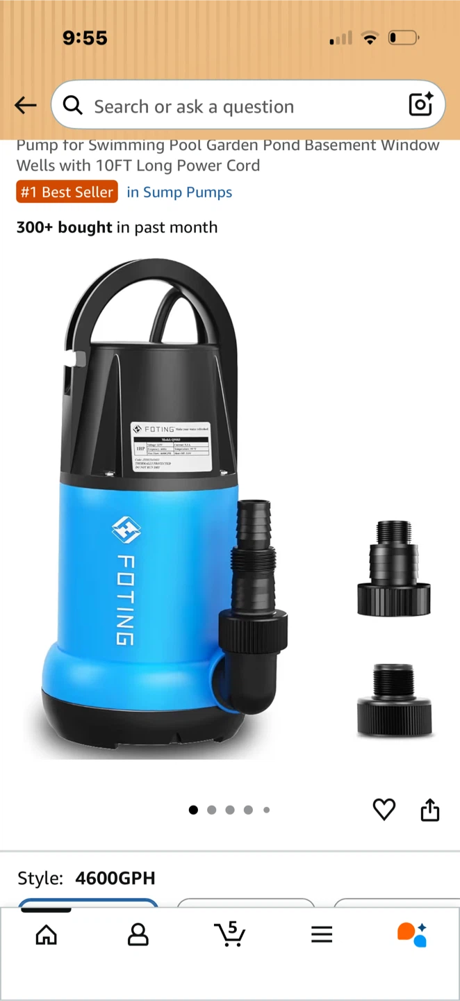 FOTING Submersible Utility Pump 4600GPH