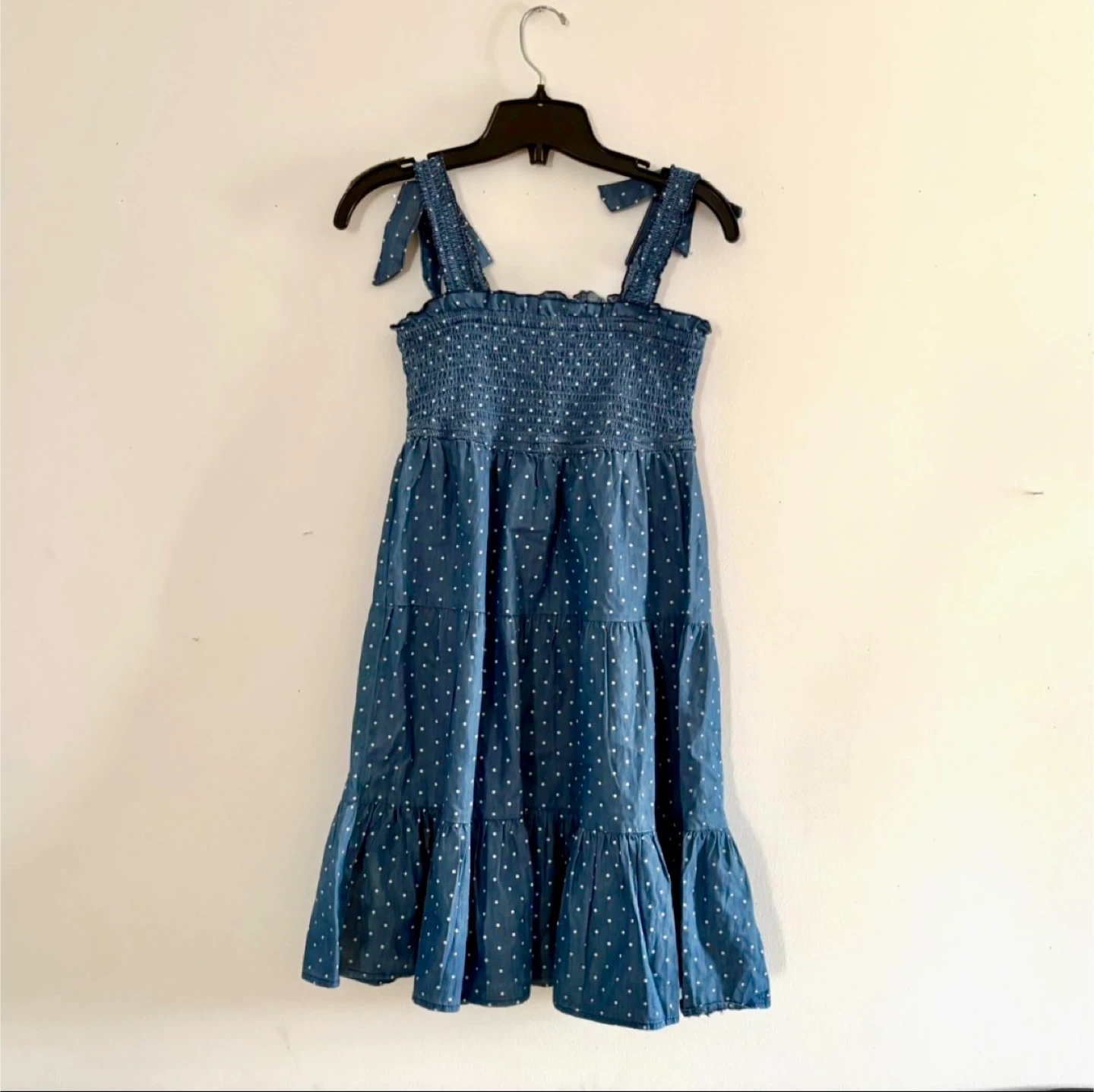 Blue Polka Dot Tiered Dress with Tie Straps‼️final price ‼️