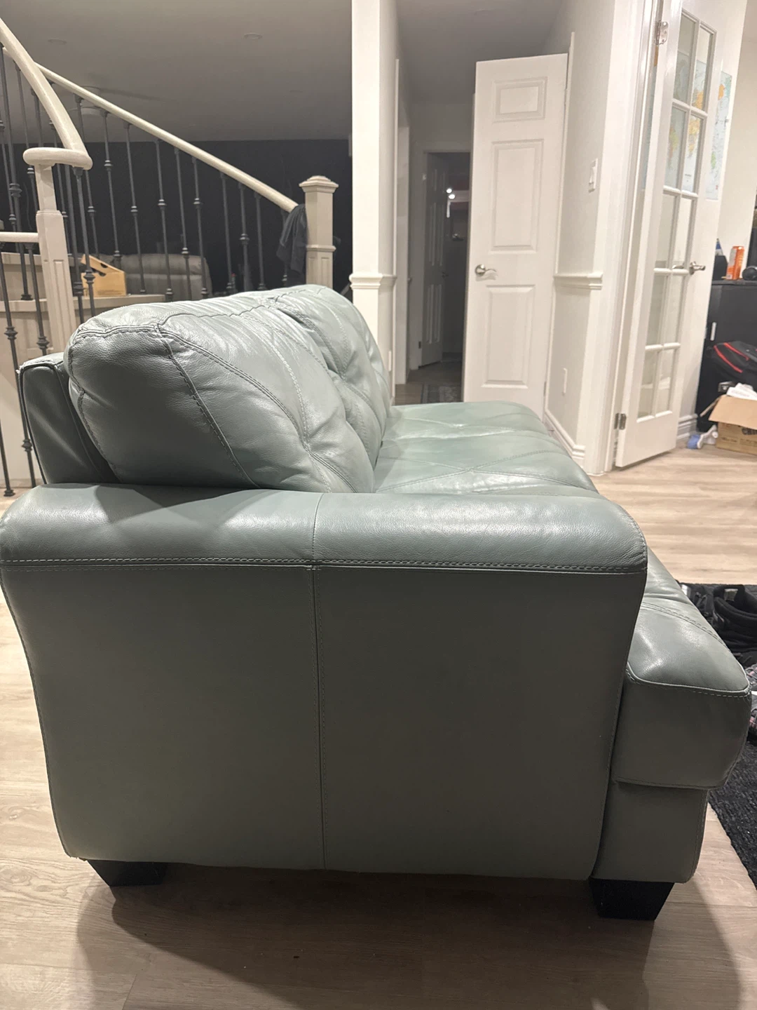 Light Blue Leather Sofa Section - photo 4