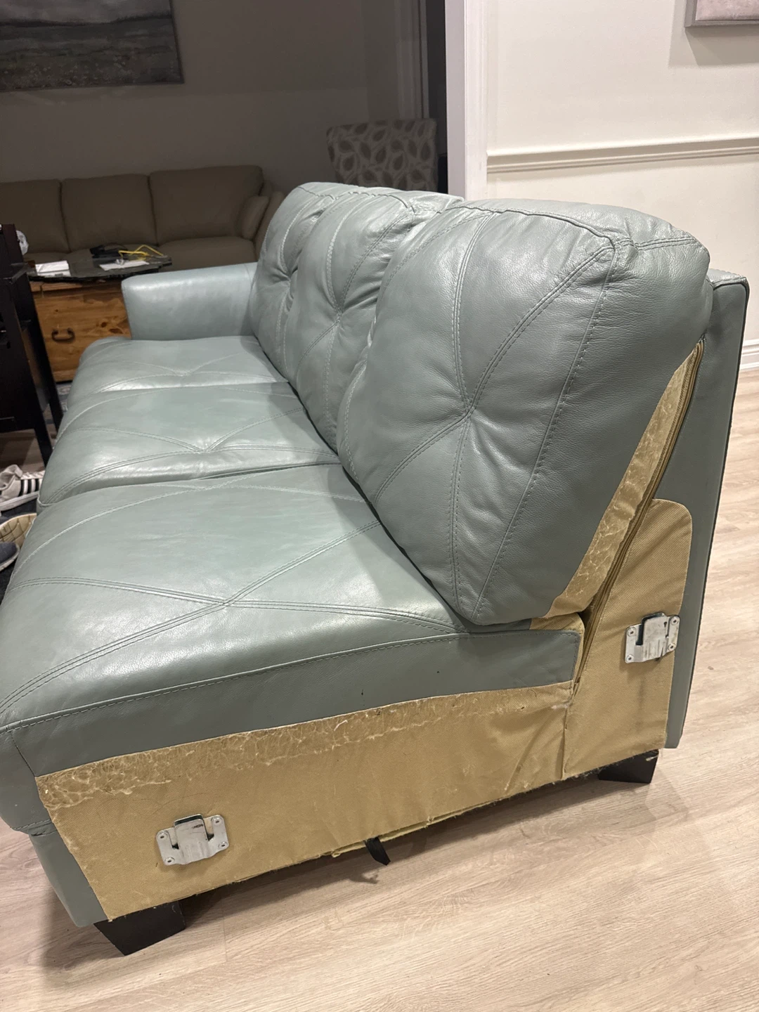 Light Blue Leather Sofa Section - photo 3