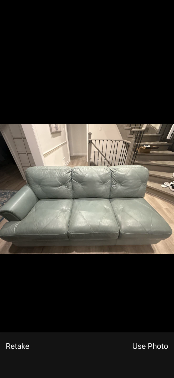Light Blue Leather Sofa Section - photo 5