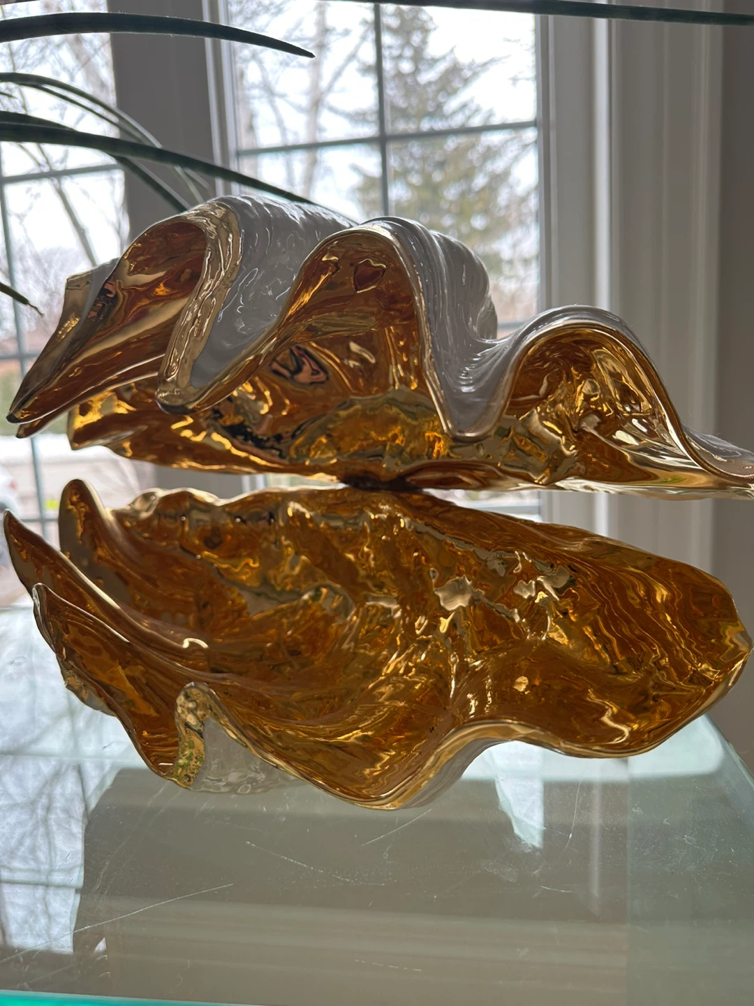 Clam Shell Bowl with Gold Interior