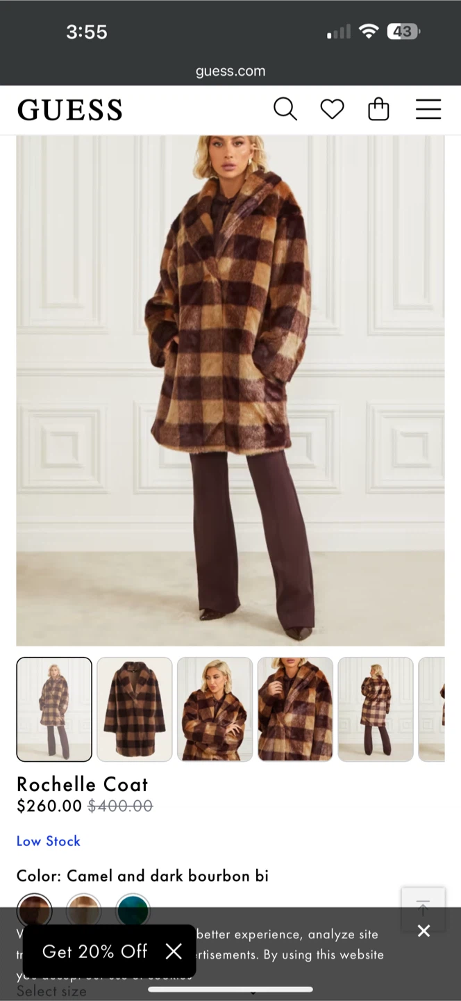 GUESS Rochelle Faux Fur Plaid Coat