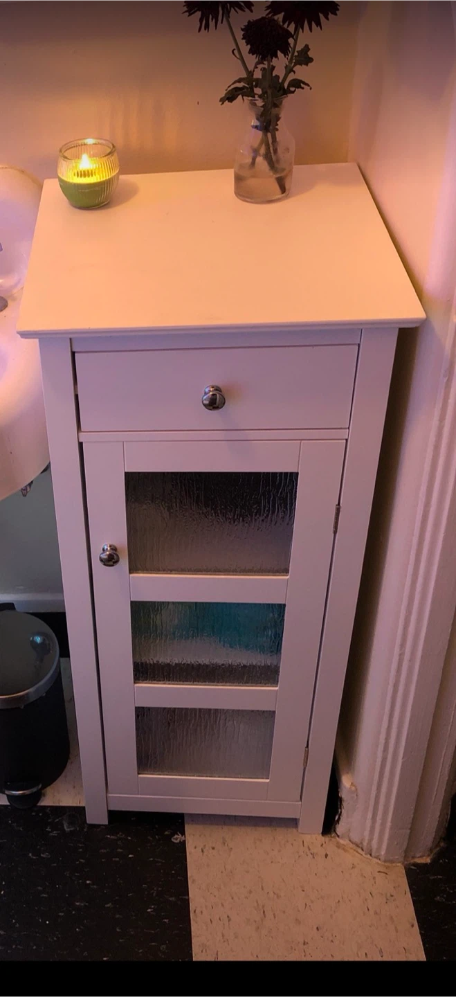 White Bathroom Storage Cabinet with Drawer and Glass Door - photo 2