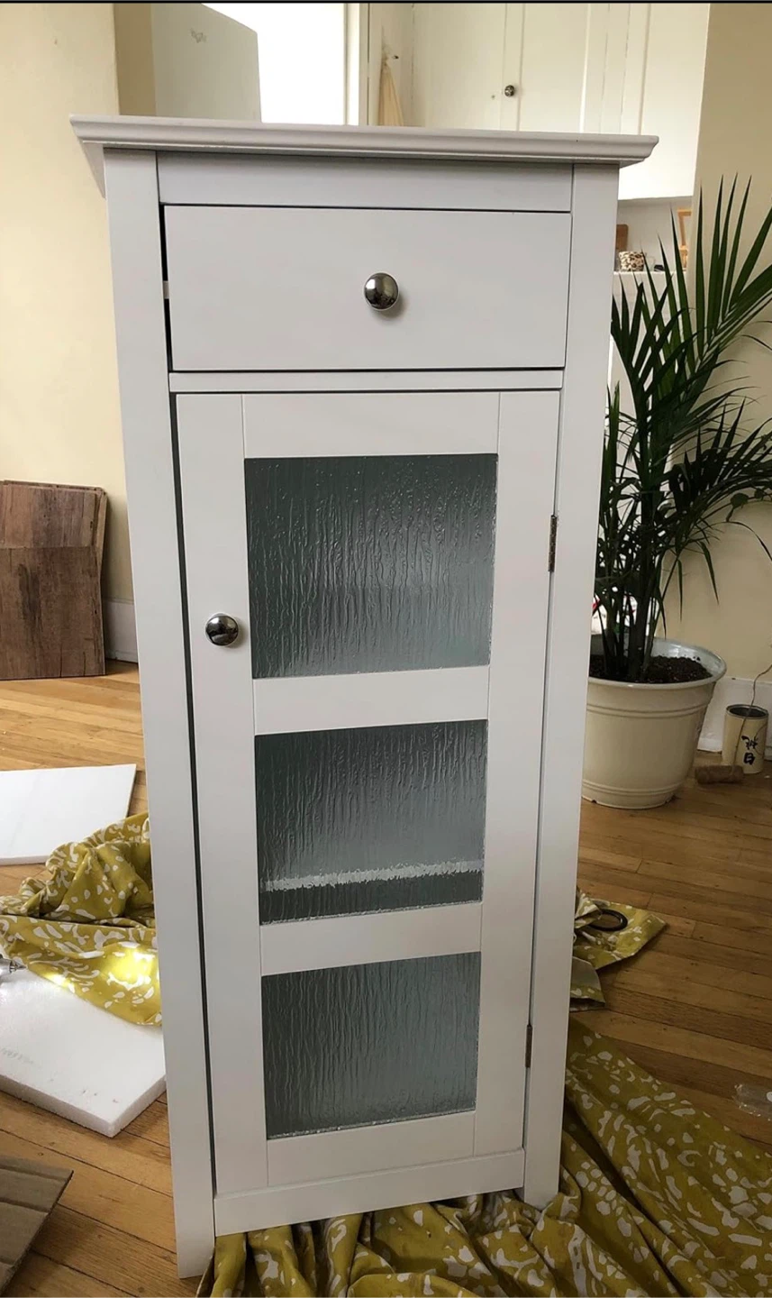 White Bathroom Storage Cabinet with Drawer and Glass Door - photo 3