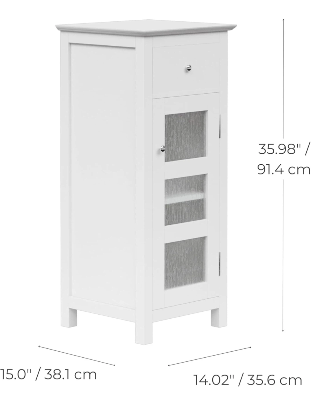 White Bathroom Storage Cabinet with Drawer and Glass Door - photo 4