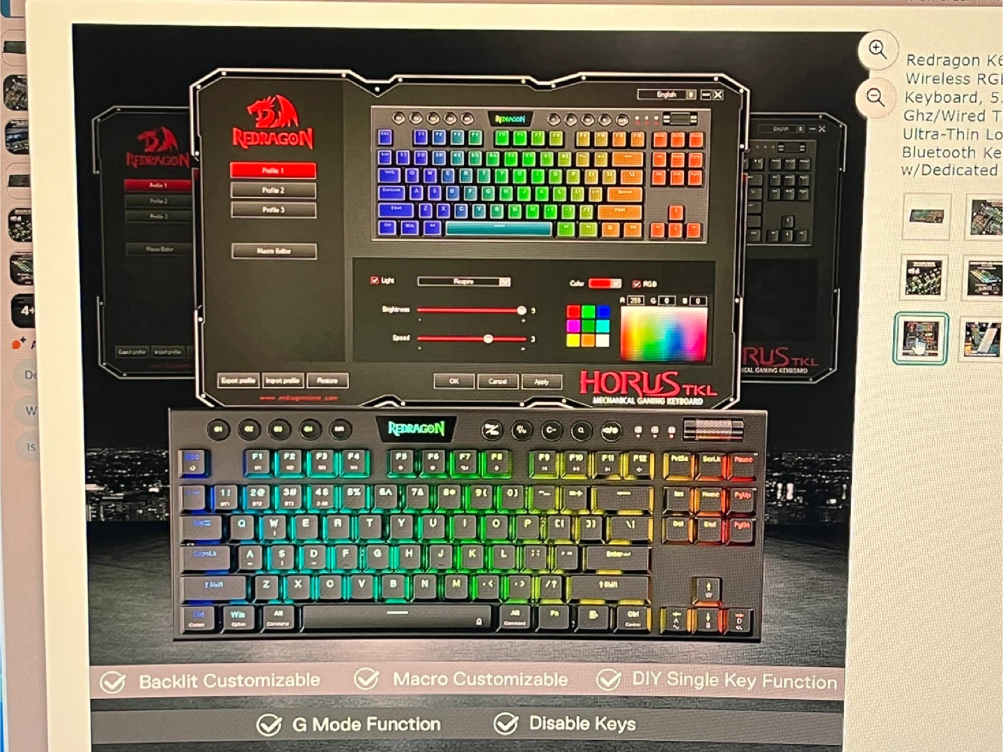 Redragon K621 Horus TKL Wireless RGB Mechanical Keyboard - photo 2