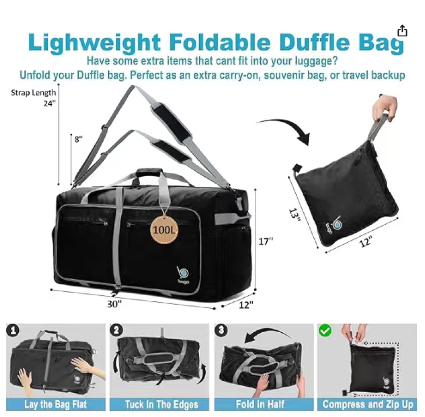Bago Lightweight Foldable Duffel Bag - 100L - photo 2