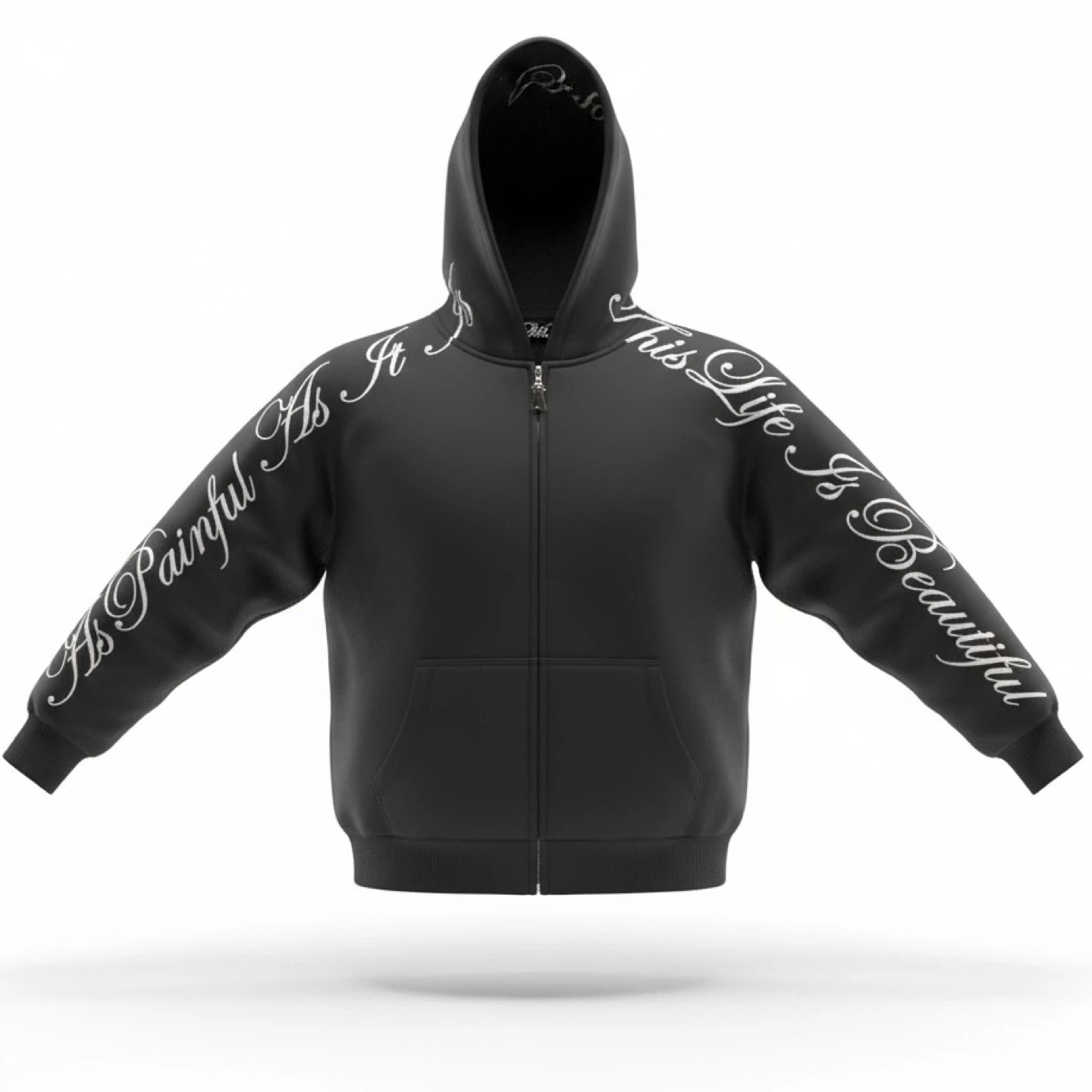 YOURS TRULY - Black Zip-Up Hoodie with Script Text - photo 2