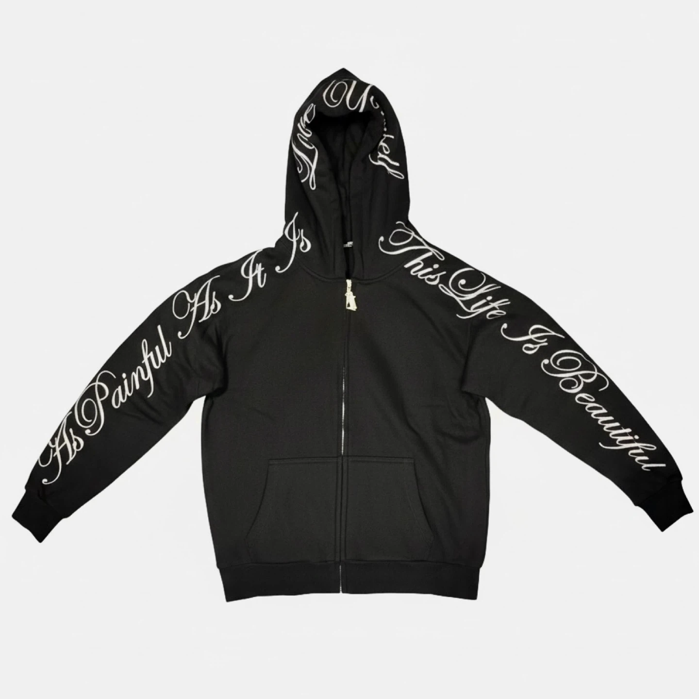 YOURS TRULY - Black Zip-Up Hoodie with Script Text - photo 3