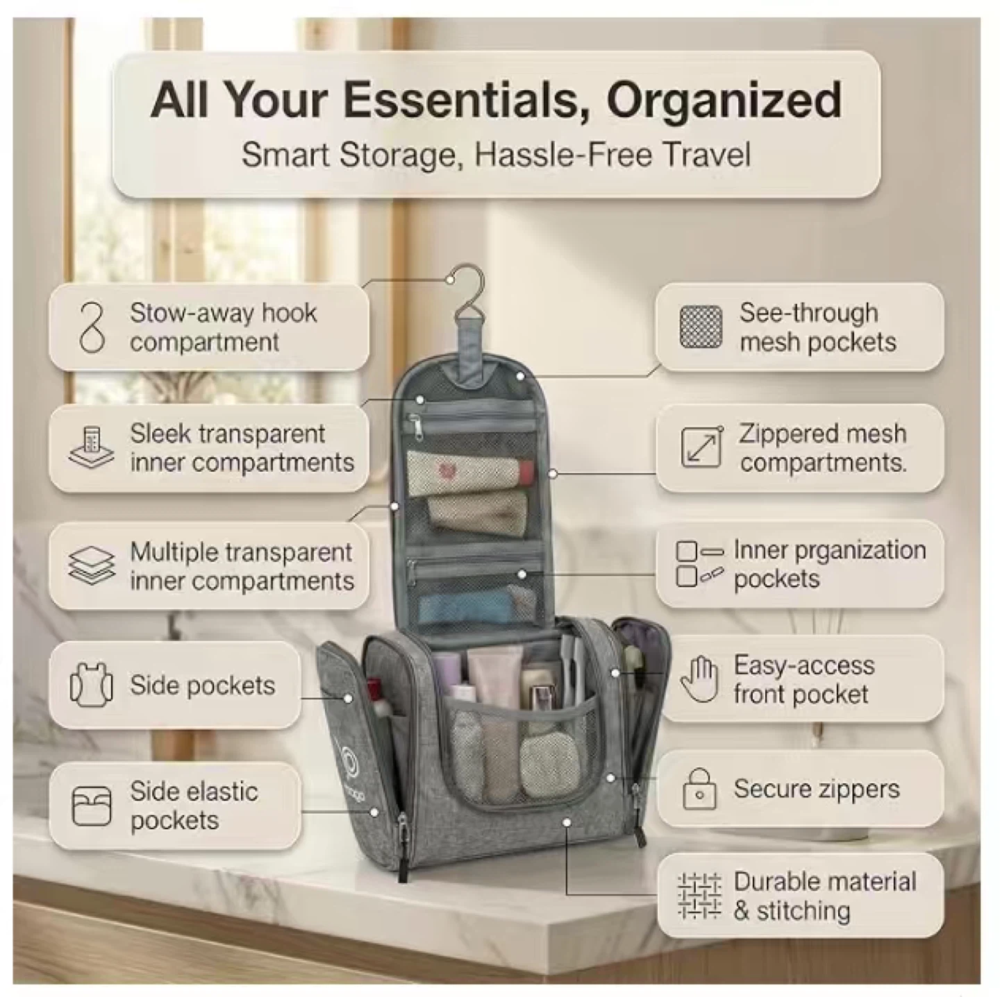 Bago Grey Hanging Toiletry Bag - photo 2