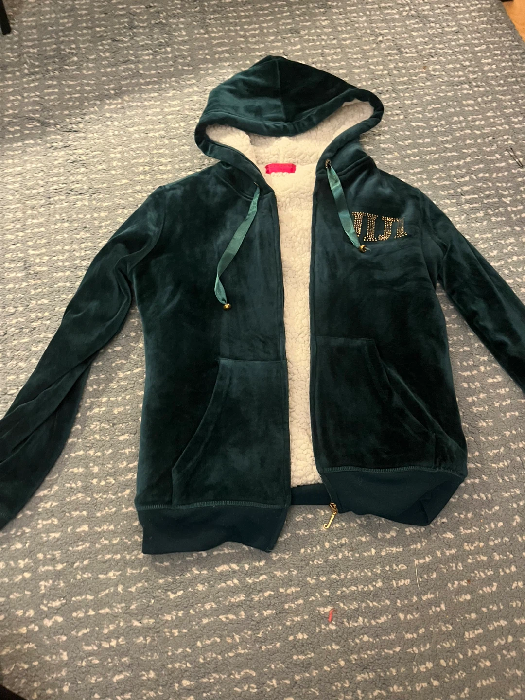 velvet green vintage fur hoodie
