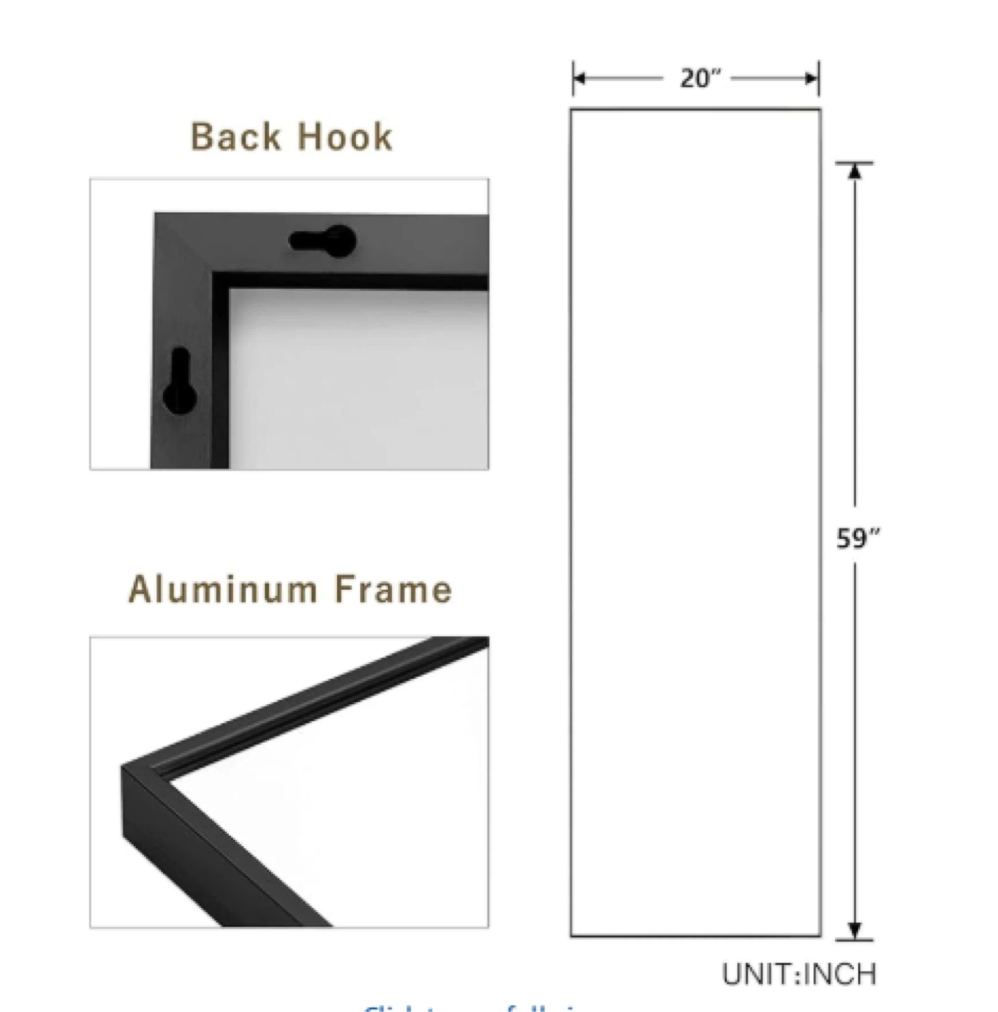59"x20"Full Length Mirror Framed Rectangular Mirror in Black - photo 2