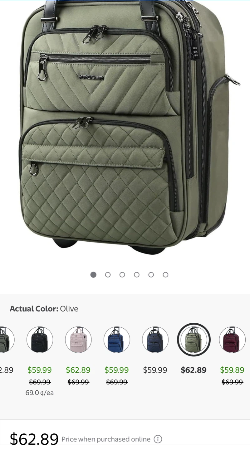 KROSER Rolling Carry-On Travel Bag Olive - photo 5