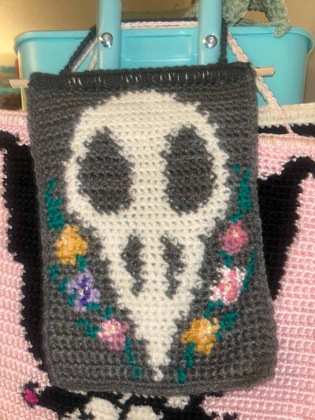Crochet skull tapestry