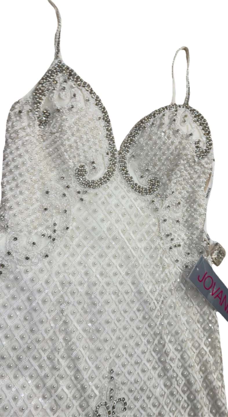 Jovani White Beaded Embellished Spaghetti Strap Dress - photo 3