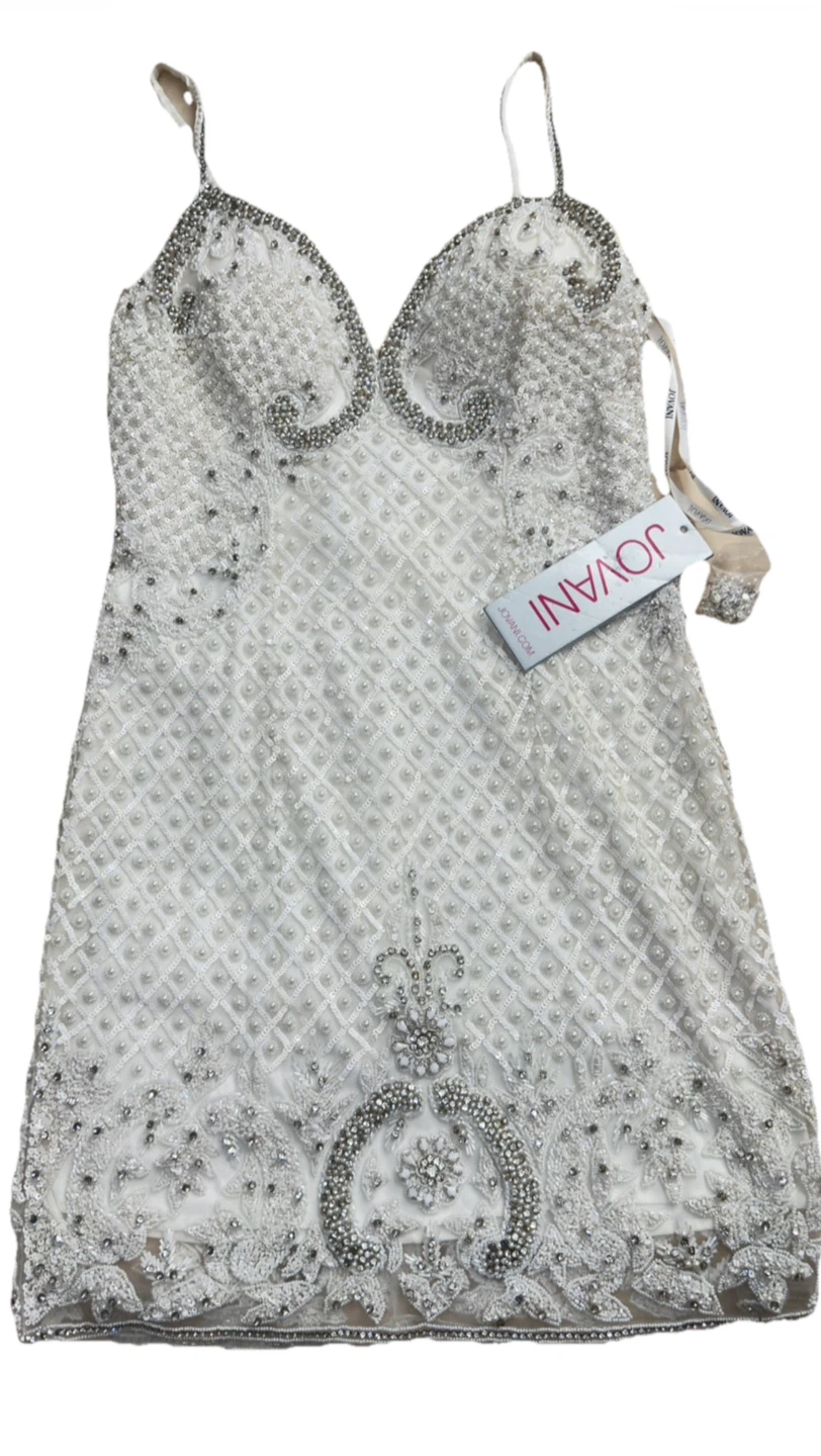 Jovani White Beaded Embellished Spaghetti Strap Dress - photo 2