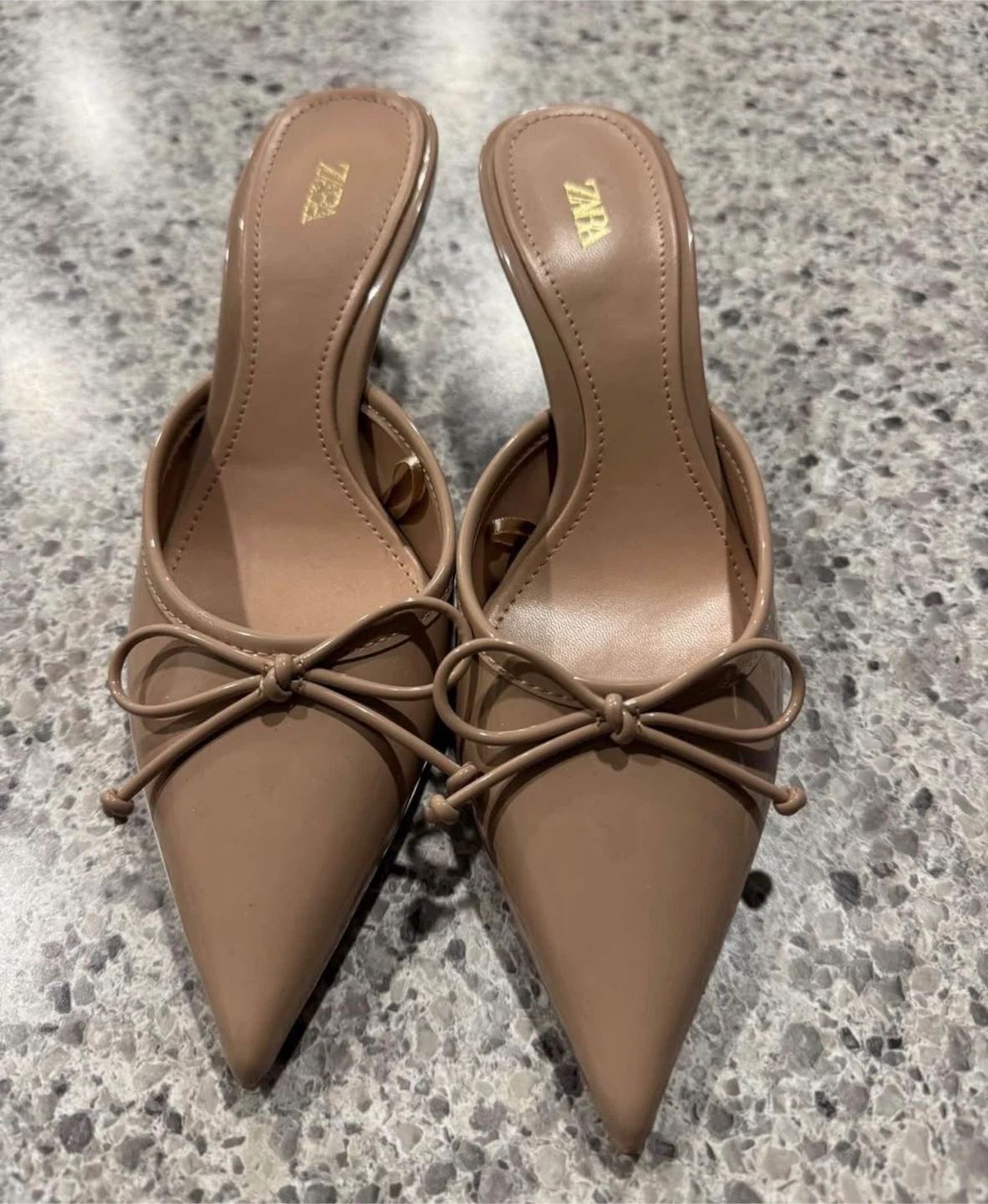 ZARA Nude Bow Pointed Toe Heels - Size 36